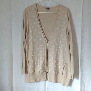 J Jill Oatmeal Beige Polkadot Buttoned Cardigan Size Medium